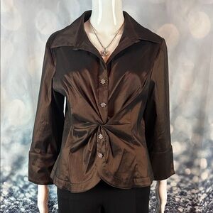 Jackie Jon sz 14 Brown Iridescent Formal Women's Top with Rhinestone Buttons